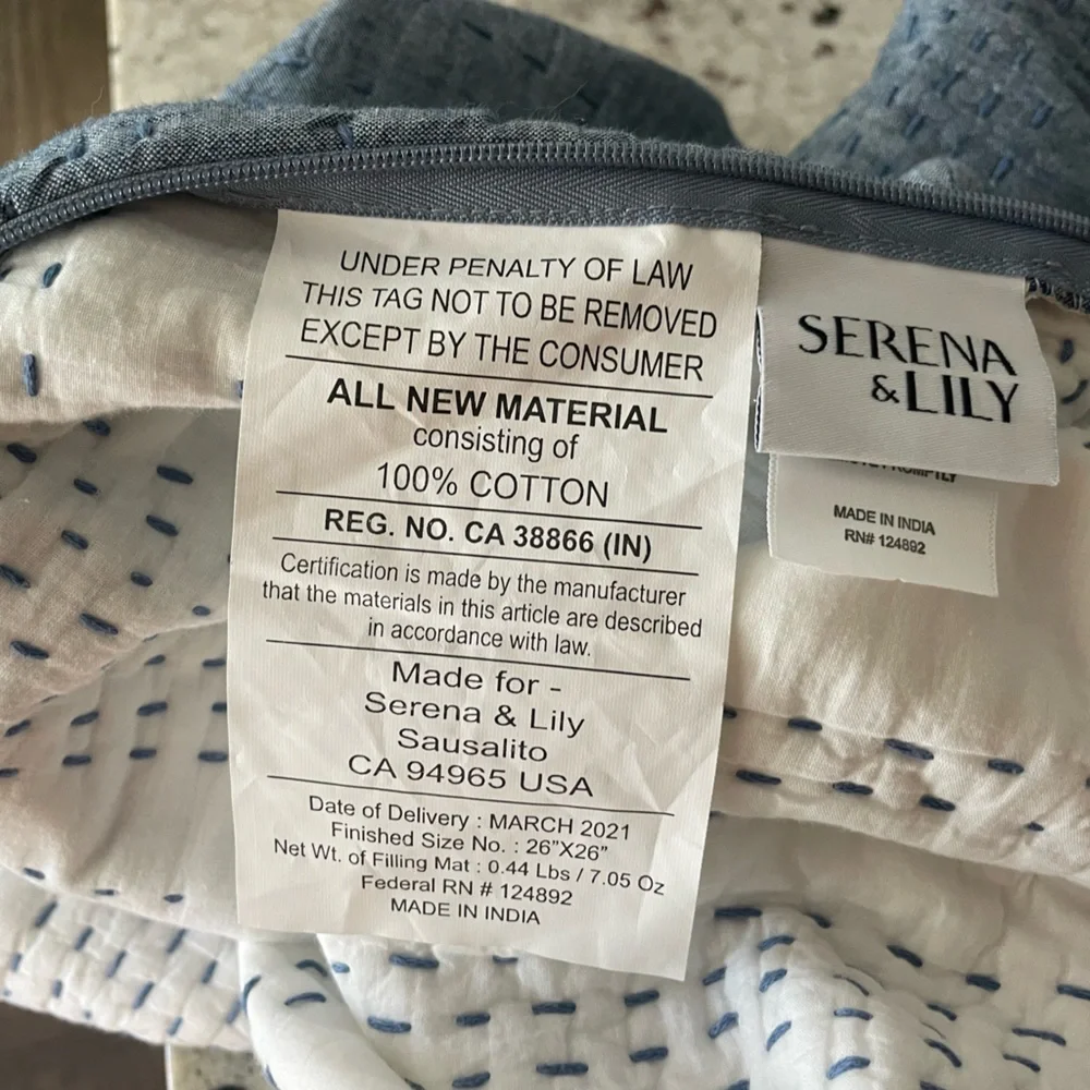Serena & Lily Sham Ryebrook Dusty Blue White Pom Pom Euro Square